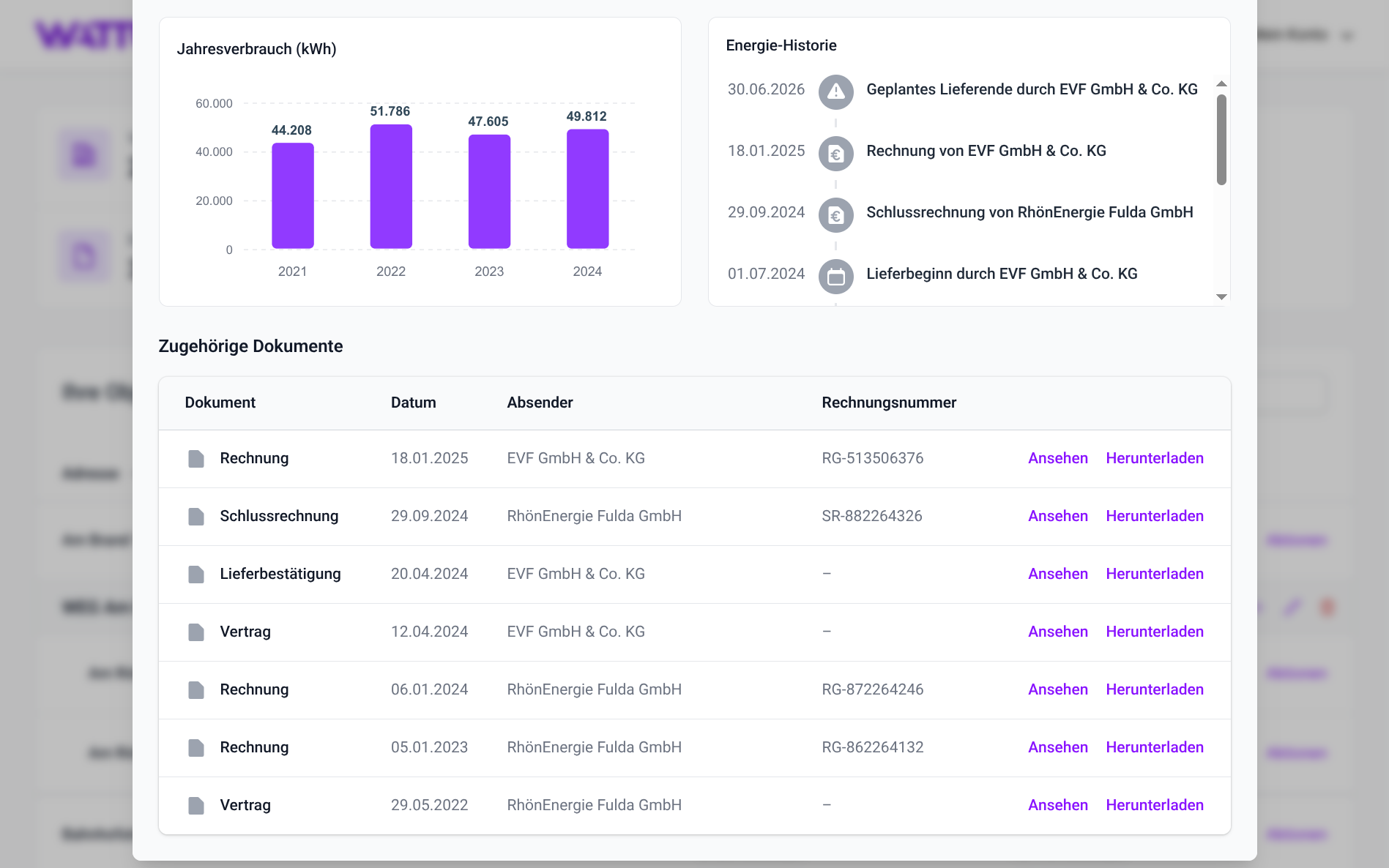 WATTURA Dashboard - Dokumenten&shy;verwaltung