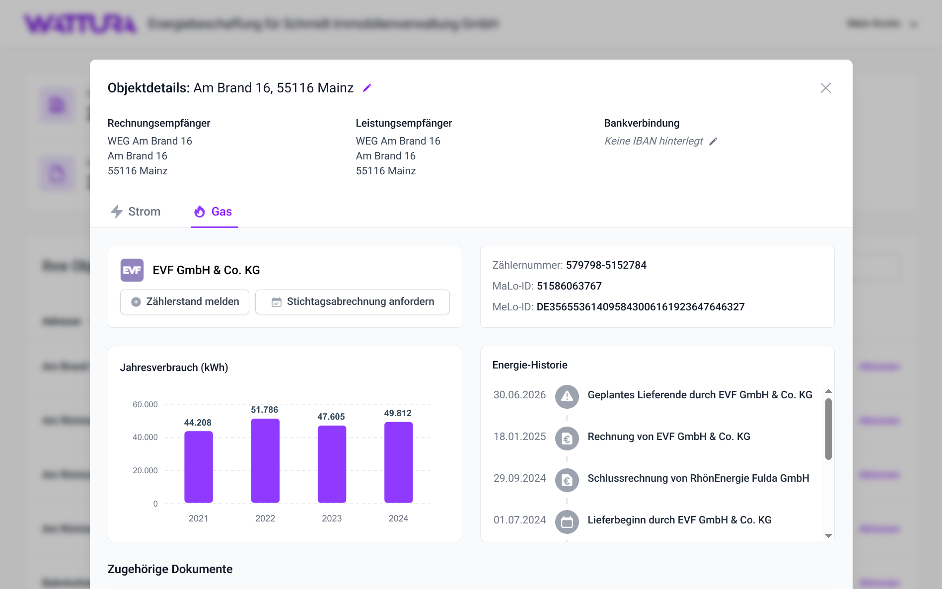WATTURA Dashboard - Verbrauchs- & Vertragshistorie